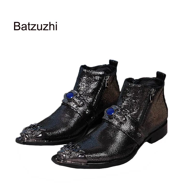 

Batzuzhi Luxury Handmade Men Boots Black Men Genuine Leather ANkle Boots Man Metal Toe Party,Business & Wedding Botas Male!