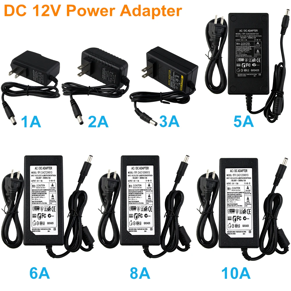 Alimentatore 12V 1A 2A 3A 5A 6A 8A 10A adattatore di alimentazione EU US UK AU per trasformatore di illuminazione a strisce Led uscita 5.5x2.5mm