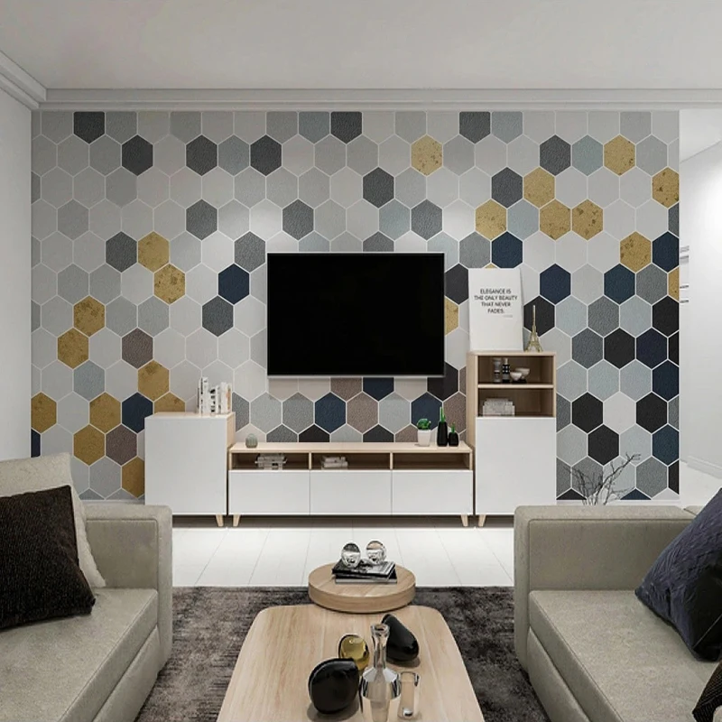 Custom 3D Mural Geometry Wallpaper Black And White Hexagon Wall Painting Wall Papers For Living Room Home Decor Wall Covering