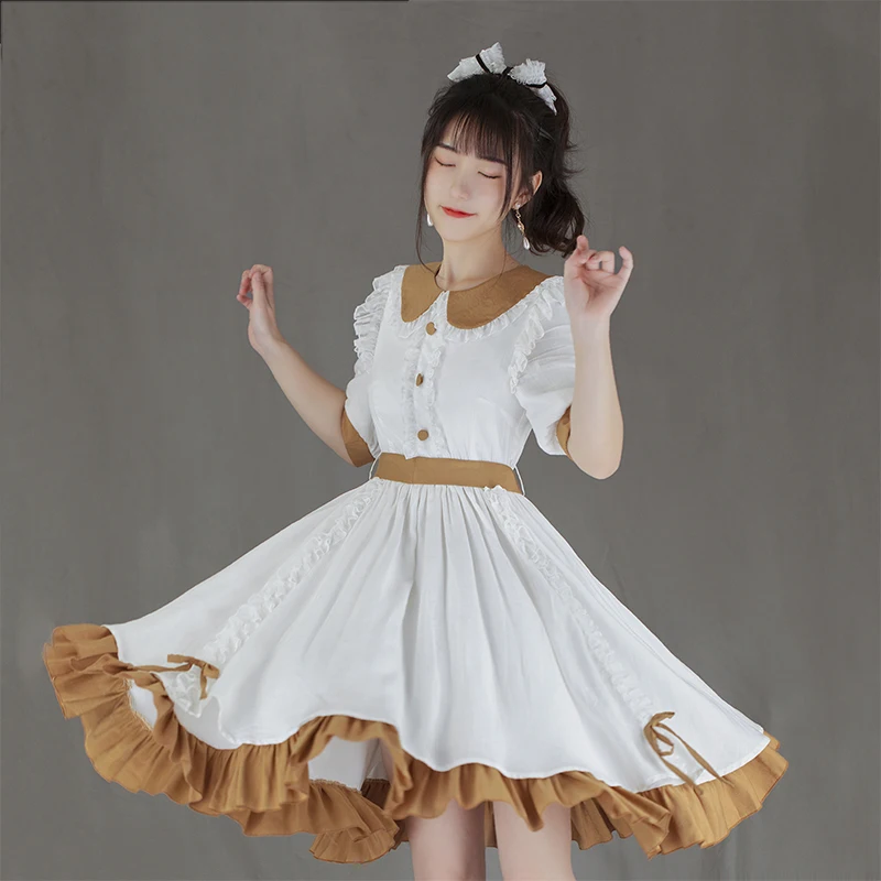 

Lolita dress vintage princess lace bowknot peter pan collar high waist victorian dress kawaii girl gothic lolita op loli