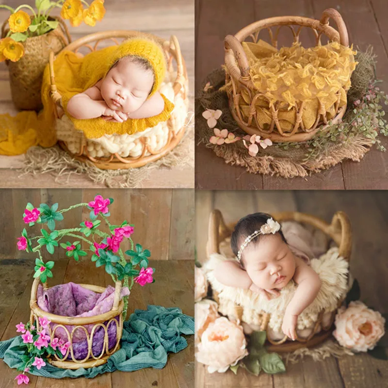 Newborn Photography Props Bamboo Baskets Baby Photo Bed Posing Props Infant Bebe Studio Shoot Accessories Full-moon Baby