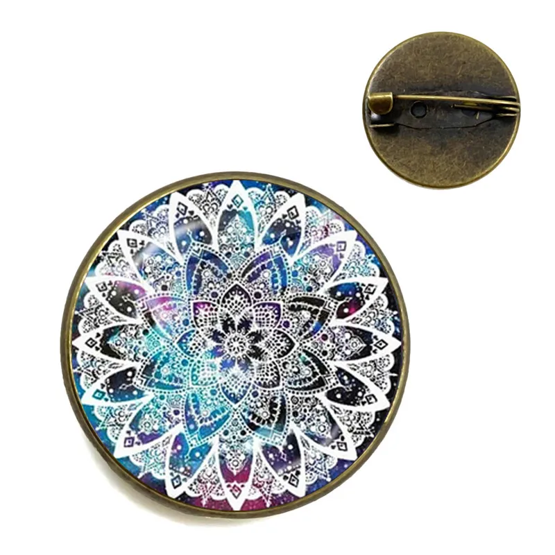 دلاية فنية على شكل ماندالا دلاية يوجا رمز Om زن البوذية على شكل قبة زجاجية دبابيس للنساء والرجال مجوهرات #6