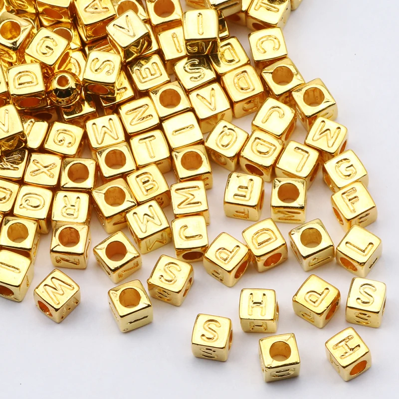 Noble Golden Square Acrylic Letter Loose Spacer Alphabet Beads For Charm Bracelet Making Necklace Jewelry Accessories