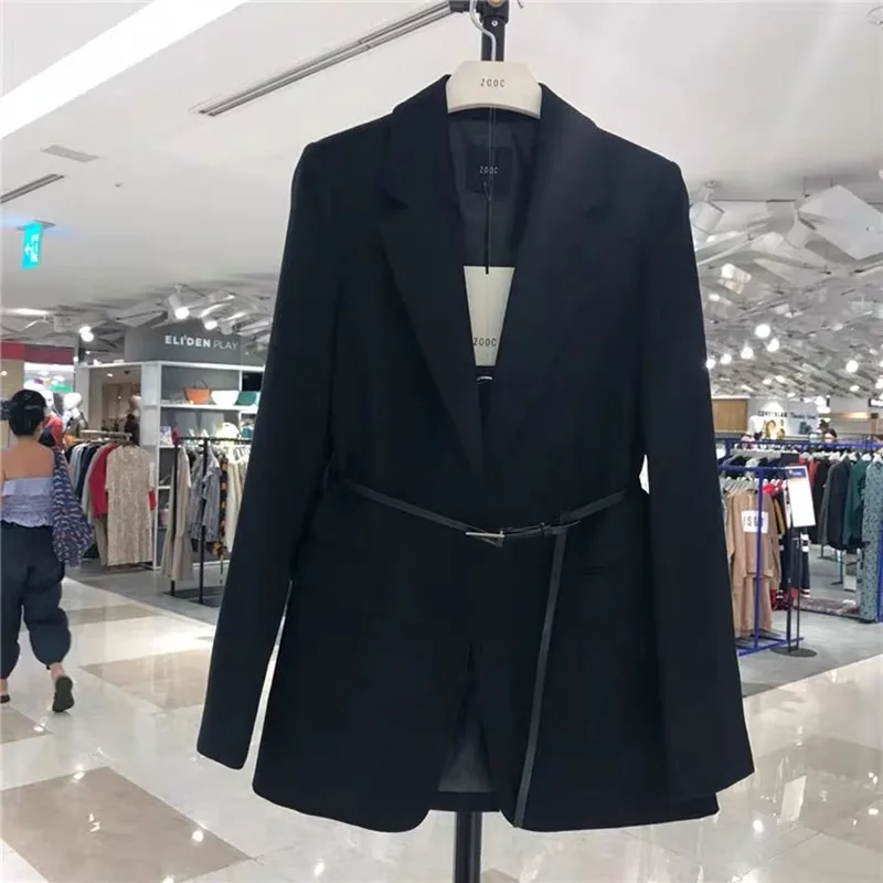 

2023 New Spring Autumn Korean Loose Blazer Suit Jackets Womens Clothing Chic Blazers Coats Female Black Belt Outerwear D378