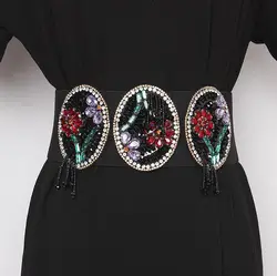 Women's runway fashion blingbling rhinestone beaded Cummerbunds female Dress Corsets Waistband Belts decoration wide belt R2419