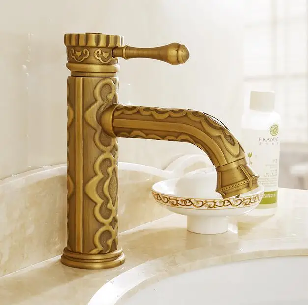 

Vidric Basin Faucets Solid Brass Vintage Antique Bronze Crane Bathroom Faucet Single Handle Hot and Cold Water Basin Mixer Tap