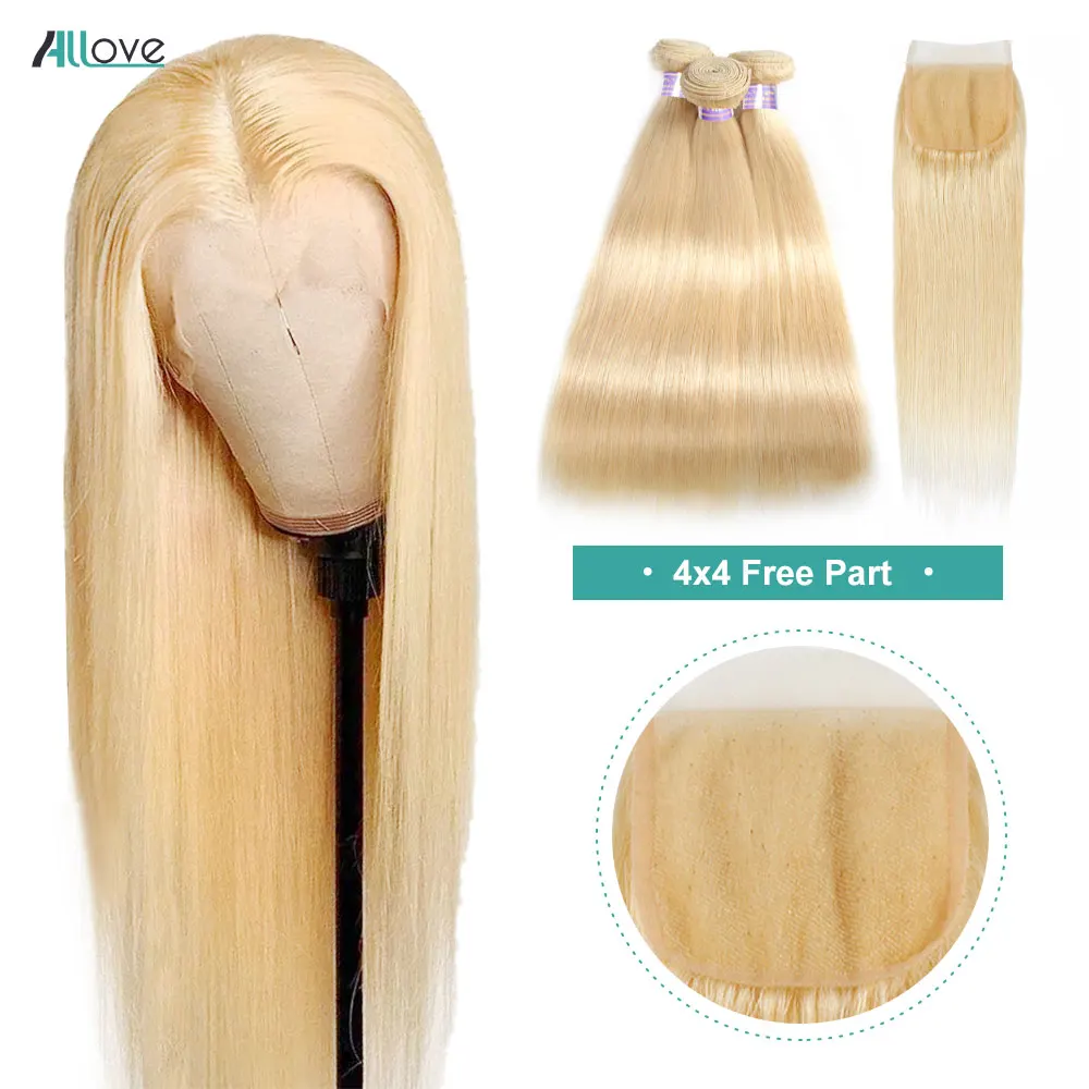 613 Blonde Bundles Mit Verschluss Brasilianische Gerade Remy Menschenhaar Weben Honig Blonde 613 Bundles Mit 4x4 Verschluss