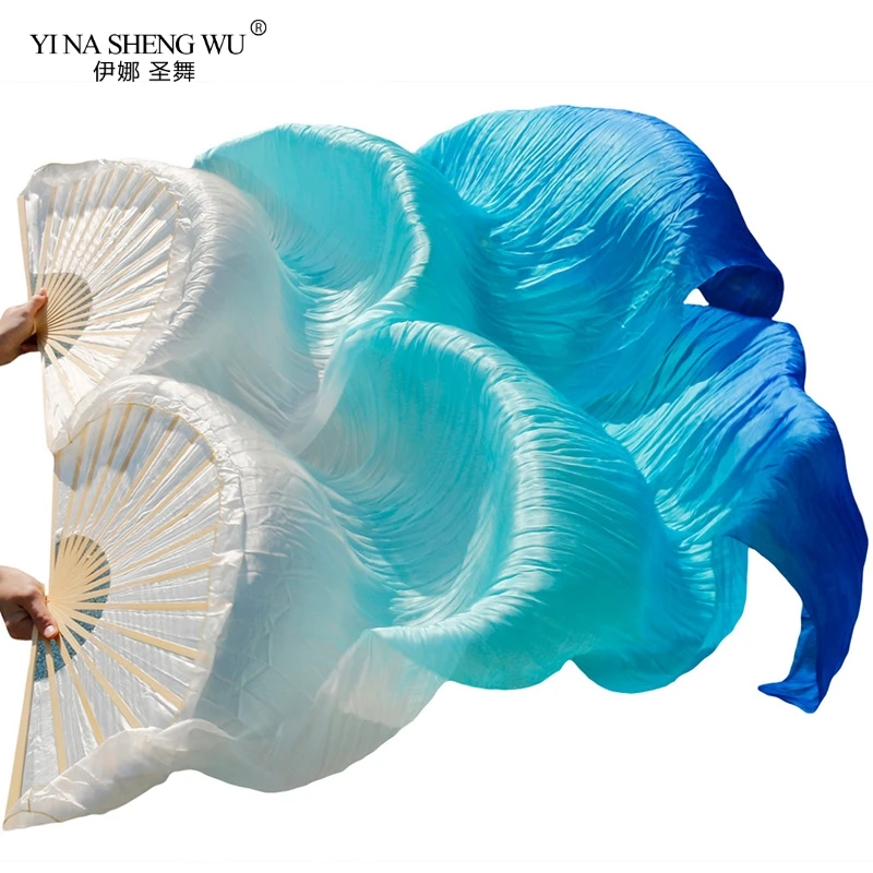 Stage Performance 100% real/Imitation Silk Belly Dance Fans Graduated Colour Dance Accessories Belly Dancce 180x9 Silk Veil Fans