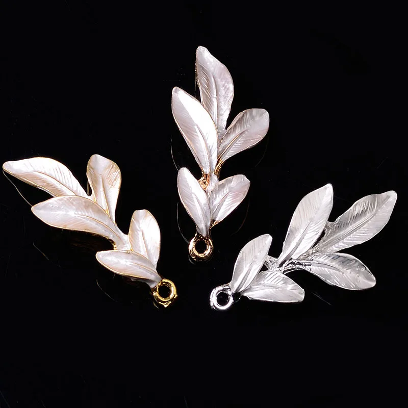 

50pc 23*47mm Gold/silver color Alloy Big Enamel leaf Charm Big Branch Charm For DIY Handmade Women Wedding Jewelry Accessories