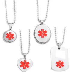 Free Engraving Unisex Stainless Steel Medical Alert ID Necklace Health Emergency Identification Pendant Necklaces Jewelry