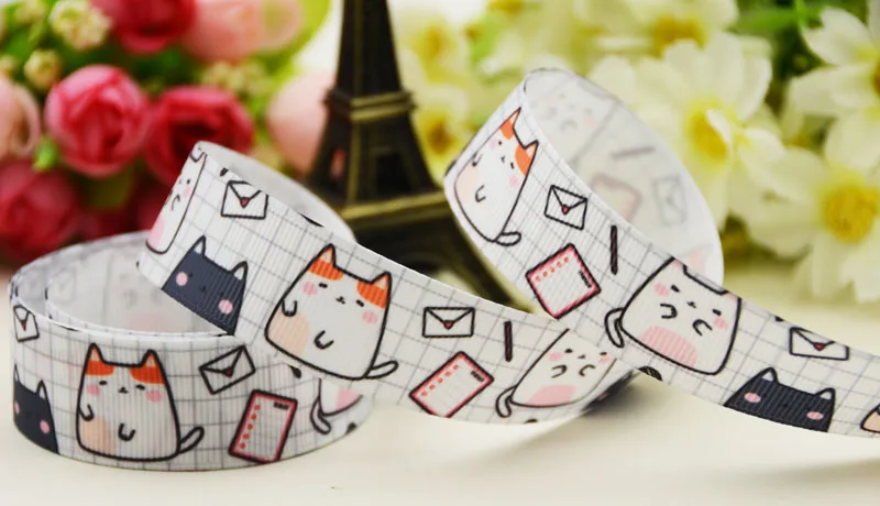 22mm 25mm 38mm 75mm Cat Cartoon printed Grosgrain Ribbon party decoration 10 Yards X-03815