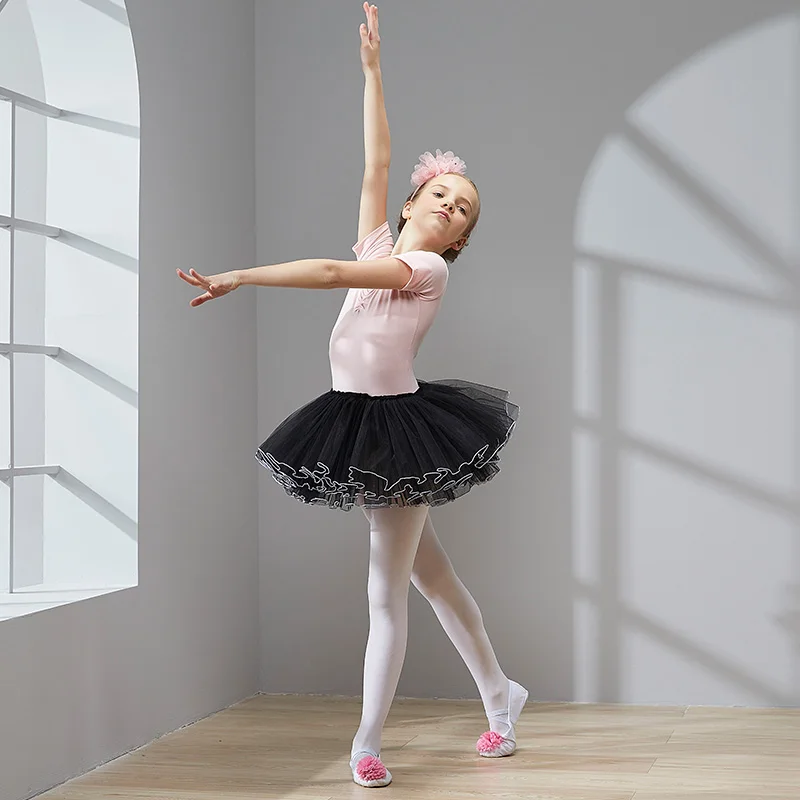 Танцевальное платье с коротким рукавом для девочек, хлопковая балетная одежда хорошего качества, балетное платье для малышей, детское платье-пачка, детские танцевальные юбки