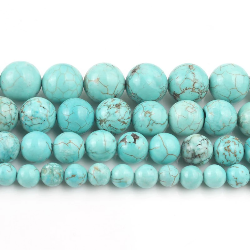 Perles de pierres Turquoises naturelles lisses, 2/3/4/6/8/10/12mm, rondes, amples, pour fabrication de bijoux, bracelet, 15 pouces