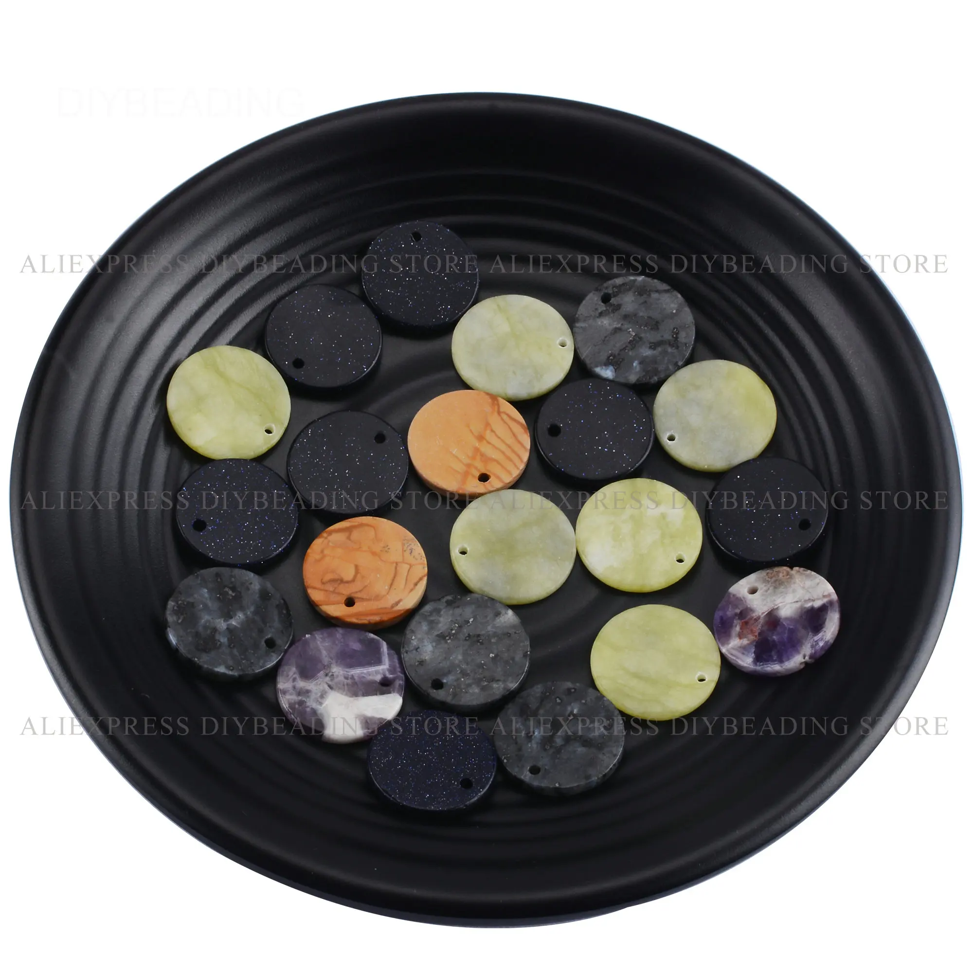 2-50 Pcs Natural Gemstone Disc Beads Genuine Amethyst/ Peridot/ Blue Sandstone/Labradorite Semi Precious Stone Flat Back Beads