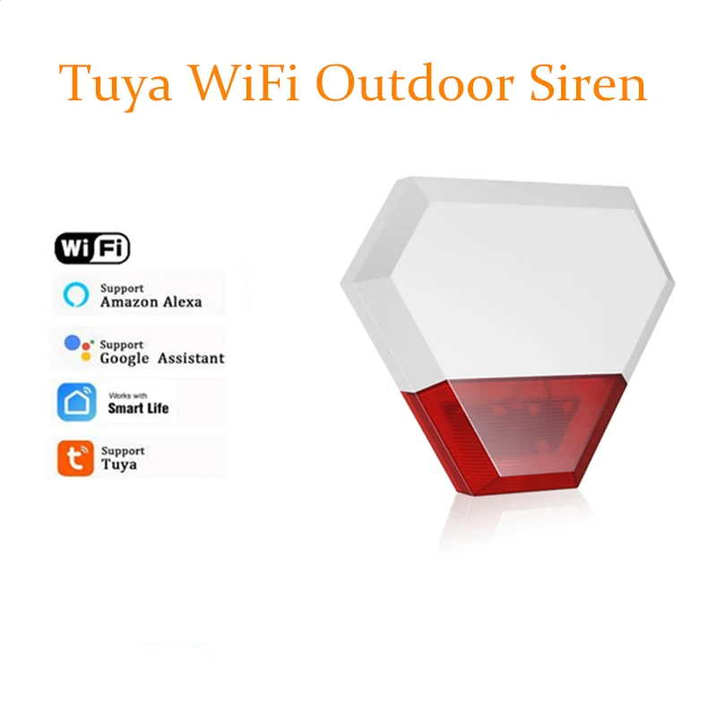 

Tuya WiFi Outdoor Strobe Siren Alarm Waterproof Flashlight Siren with Alexa Google APP for WiFi Home Security Alarm System