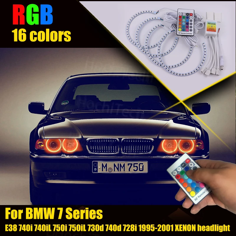 

For BMW 7 Series E38 740i 740iL 750i 750iL 730d 740d 728i 1995-2001 XENON Headlight Multi-Color RGB Angel Eye Halo Ring Kit