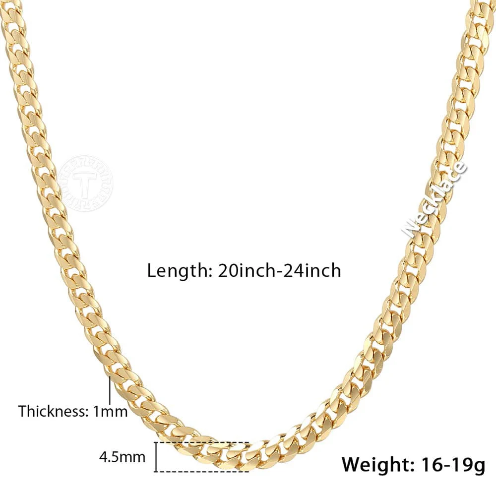 Men\'s Cuban Link Chain Necklace 4.5mm Gold Color Necklace Gift For Men Wholesale Jewelry Gifts 50cm 60cm Chain US Stock LGN438A