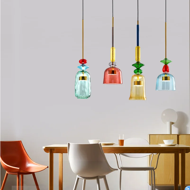 European style restaurant stained glass bar candy ins modern single head designer coffee milk tea shop Pendant Lights LX112305