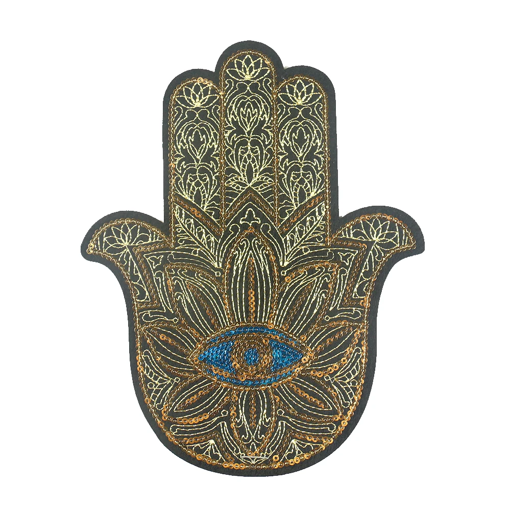 2PCS Fashion Hand Fatima Patches DIY Iron-On Patches for Clothes Sticker Hamsa Hand Embroidery Appliqued on Clothes Accessory