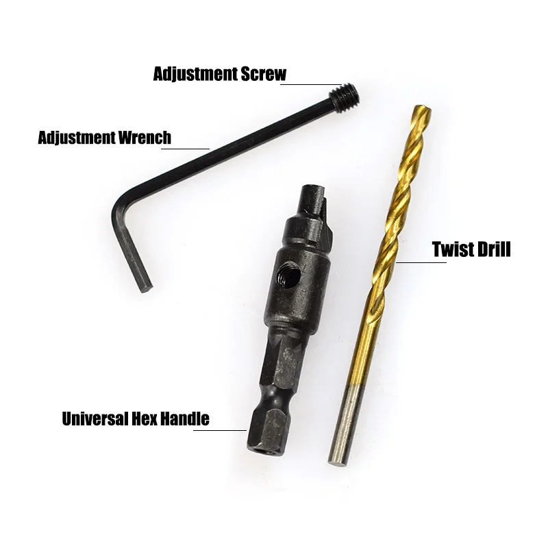 5pcs trapano svasatore Set di punte per trapano per legno fori pilota per viti dimensioni #5 #6 #8 #10 #12 utensili a vite con codolo esagonale