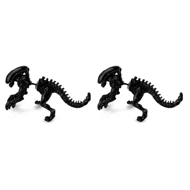 Cool Alien Earrings Black Enamel Stud Earrings For Women Animal Piercing Ear 3D Scary Dinosaur Earrings Jewelry Gifts