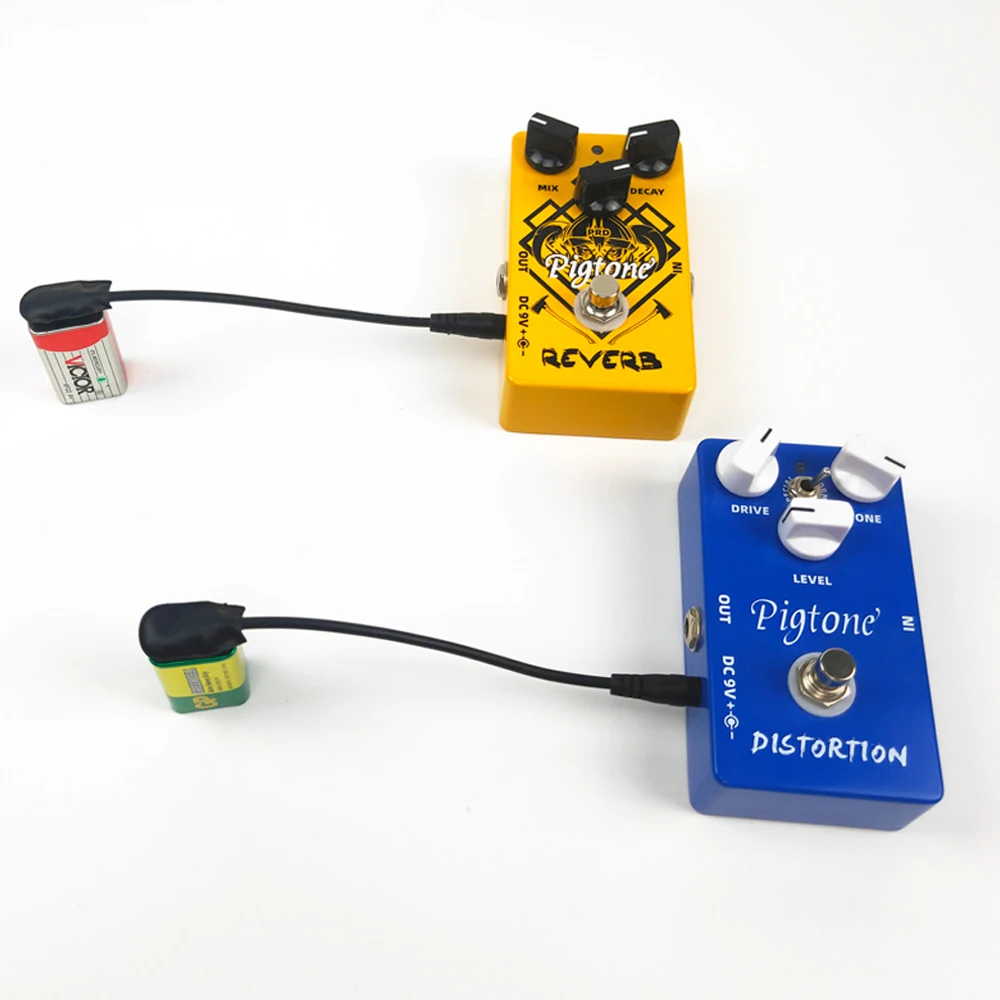 2 adet 9V akü maşası dönüştürücü güç kabloları geçmeli konnektör DC 2.1 5.5mm fiş gitar efekt Pedal güç Uzatma kablosu