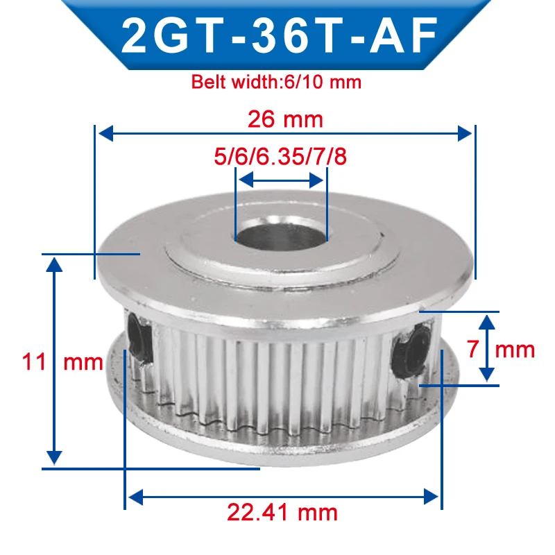 GT2-36T pulley wheel Inner Bore 5/6/6.35/7/8mm Aluminum Pulley width 7/11 mm Match With 6/10mm Timing Belt For 3D Printer parts