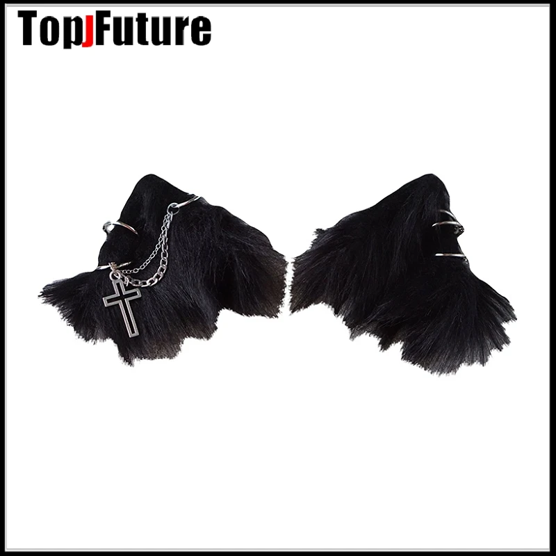 Women girl Gothic lolita cosplay Hand made cat ear hairpin animal ear hairpin dark black earth cool dark hair clip