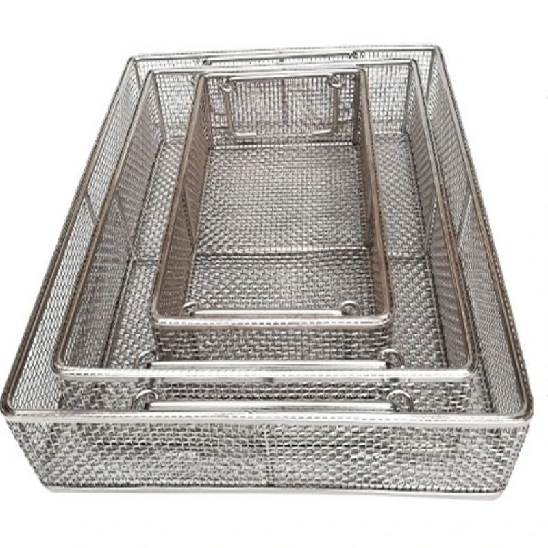 50CM Stackable Hospital SS304 medical grade surgical instruments packing wire basket Containers Box for supplies clean room