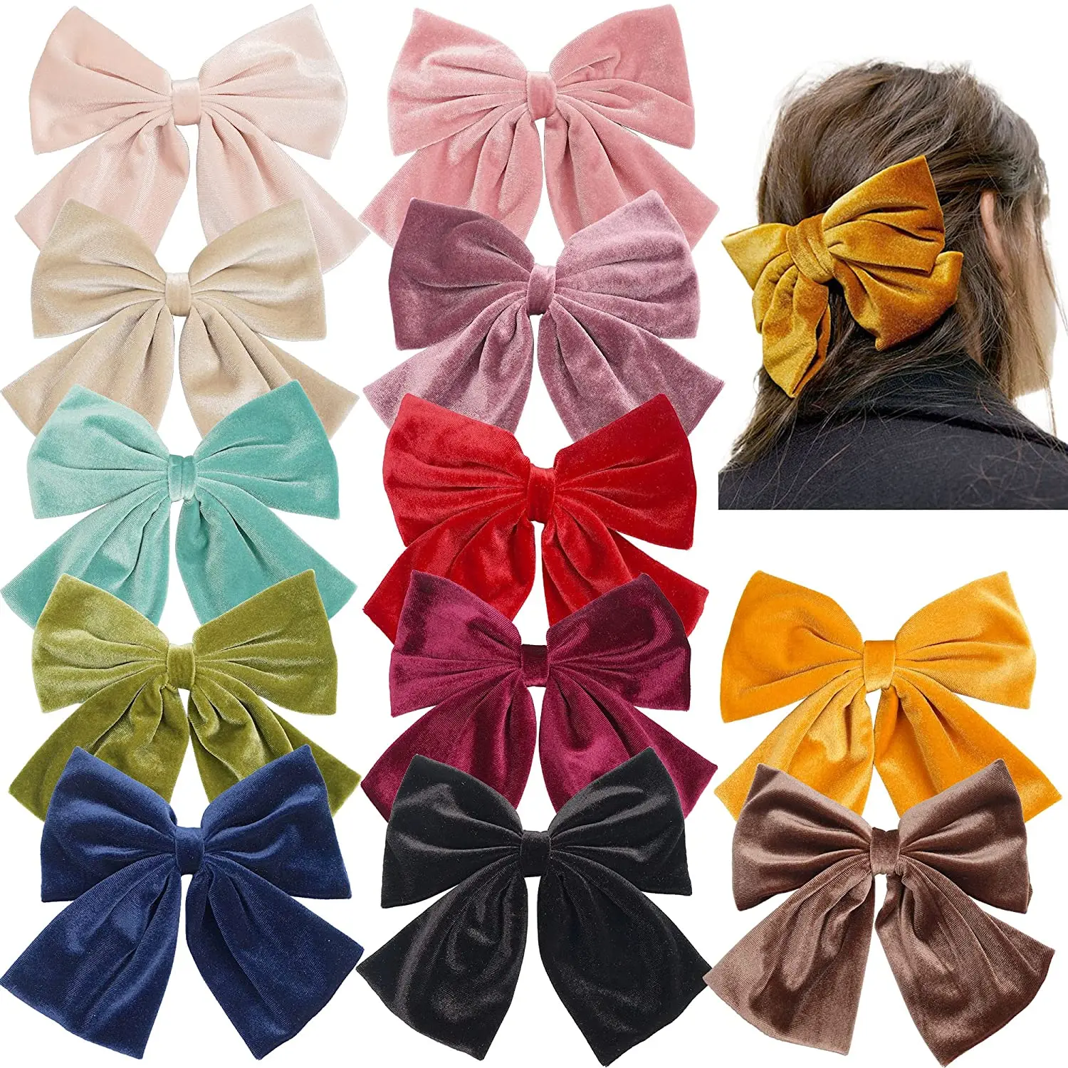 3 Pcs Girls 8 Inch Big Large Velvet Bows Velvet Hair Bows Clips French Hair Barrettes Vintage Accessories for Teens Girls Women