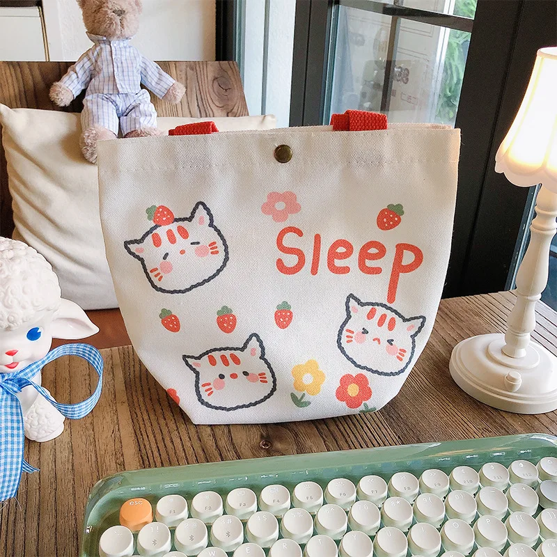 Tas Belanja Kecil Wanita Cetak Kartun Lucu Tas Penyimpanan Tas Kanvas Mini Portabel Modis Kawaii Pelajar Lolita Grosir