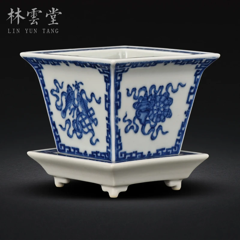 in sifang flower pot in jingdezhen blue and white porcelain is handmade ceramic Chinese potted furnishing articles