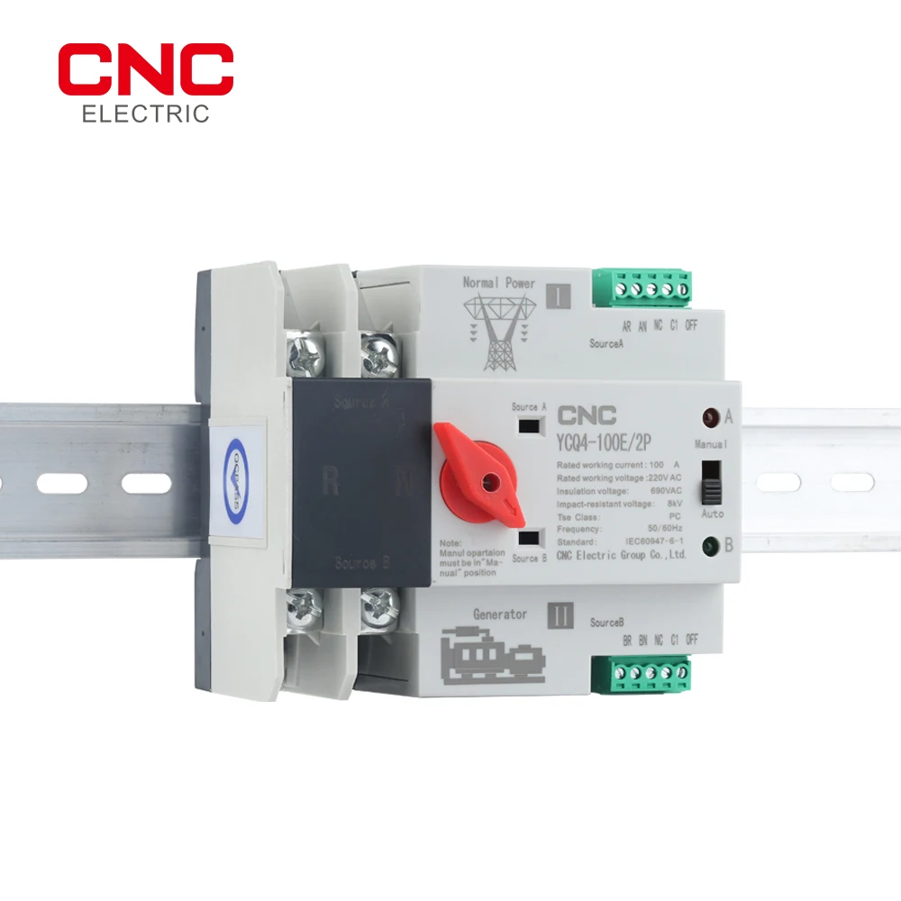 CNC Din Rail 2P ATS Dual Power Automatic Transfer Switch Electrical Selector Switches Uninterrupted Power 63A 100A