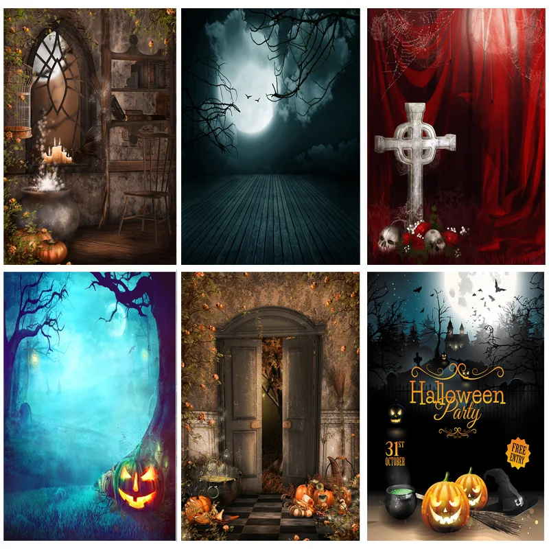 Halloween Backdrop Tombstone Castle Pumpkin Moon Baby Portrait Photography Background For Photo Studio Props 1911 CXZM-80