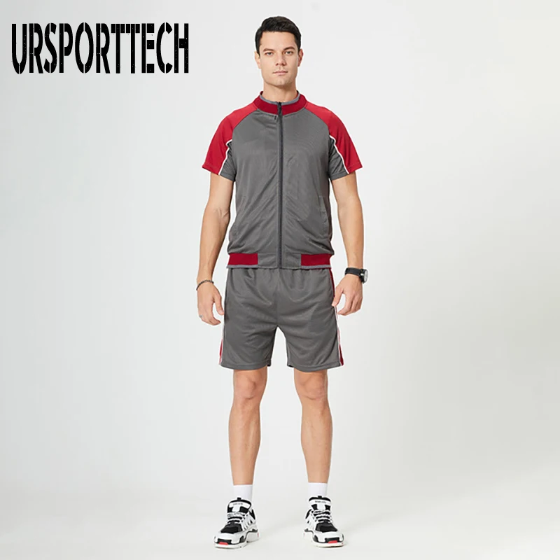 

Summer Tracksuit Men sets Casual Men's Set 2 Pieces Man Suit Sportswear Outfits Zipper Short Sleeve T-shirt Shorts Jogging Set