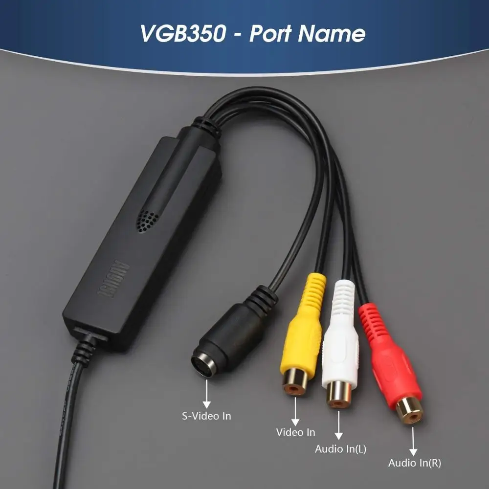 August VGB350 USB Video Capture Card VCR to DVD Converter VHS Home Videos to PC Audio Grabber for Windows