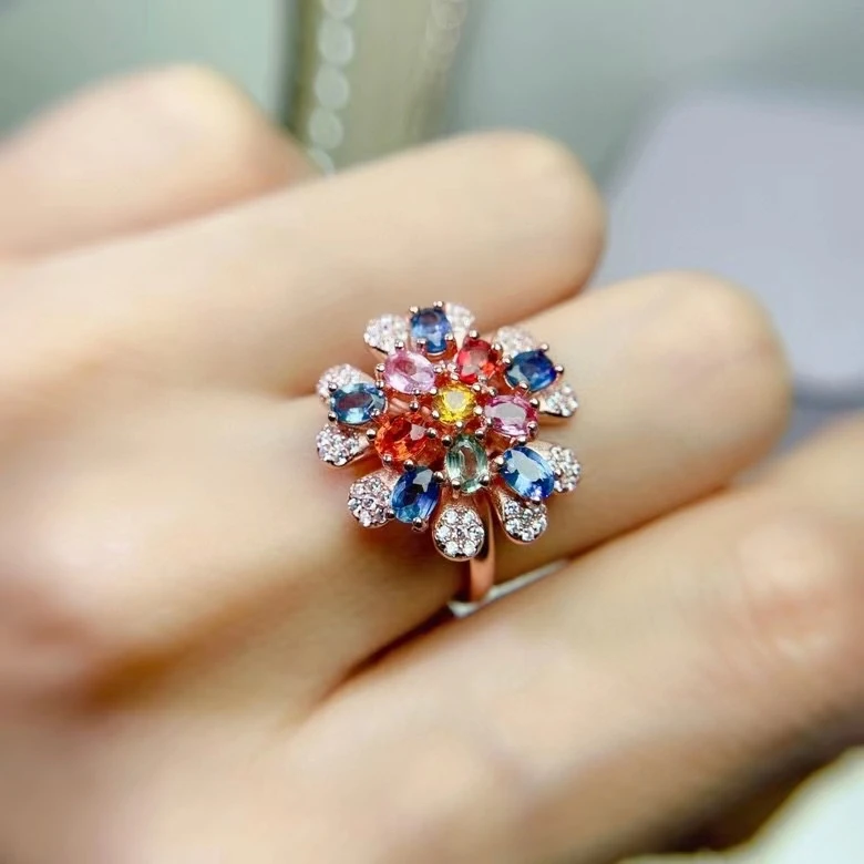 Luxury Multicolor Sapphire Ring for Party 10 Pieces 3mm*4mm Natural Sapphire Silver Ring Gift for Woman