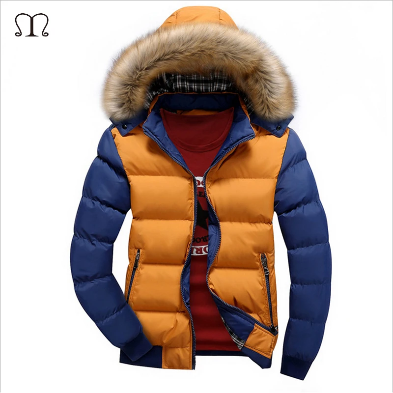 

Winter Down Coat Men Casual Fur Hooded Cotton Padding Parka Mens Brand Windproof Waterproof Patchwork Windbreaker Jackets Male