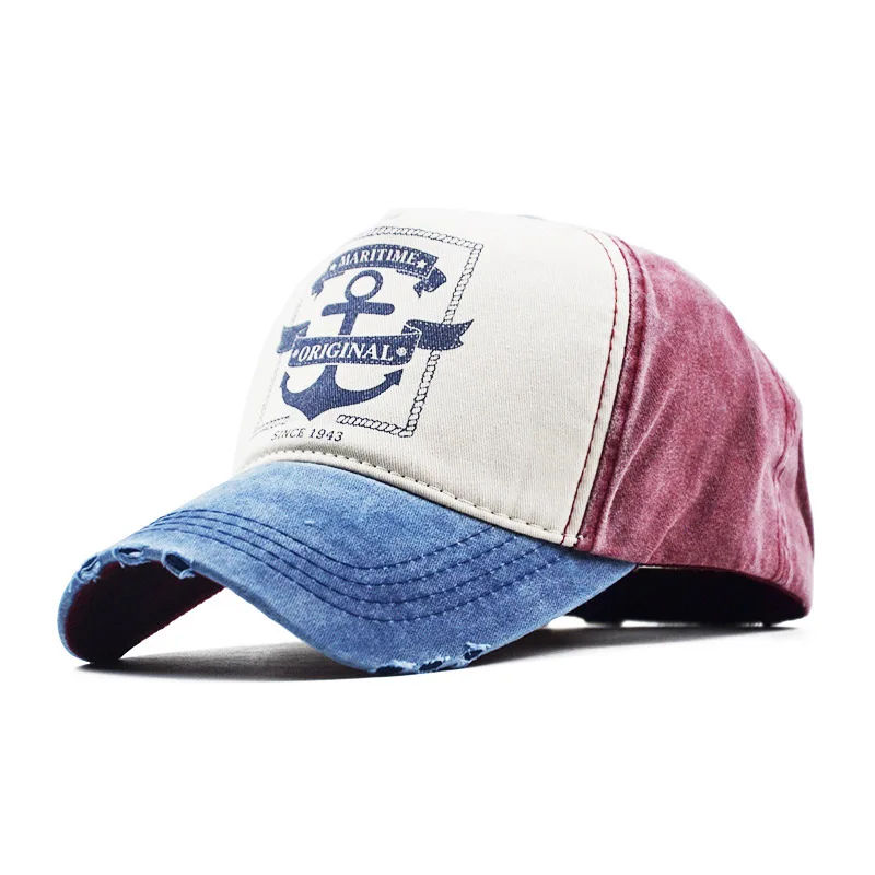 Patchwork Baseball Cap Women Summer Denim Hats Men Spring Printed Baseball Hats Cotton Outdoor Vintage Hole Visor Casual Cap