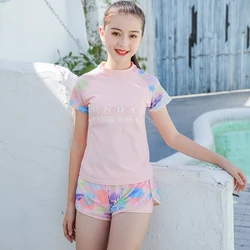 Girls Swimsuits Two Piece Boyshort Bikini Swimwear Teens Big Girl Swiming Costume Swim Suit Training Kids Rashguard Short Sleeve