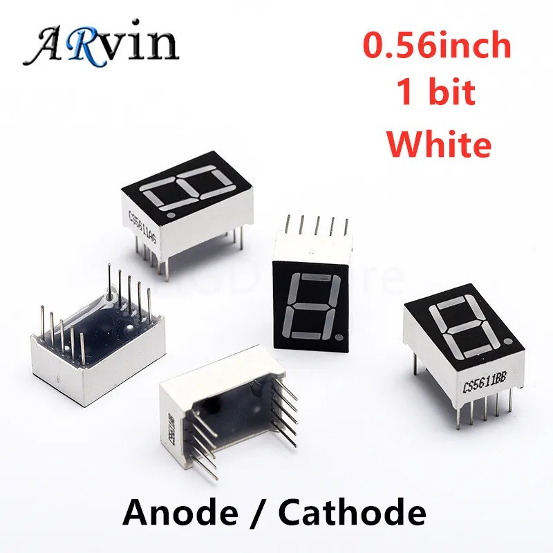 5pcs Digital tube Common Anode Common Cathode White 1 Bit digital Tube 0.56 inch White LED Display