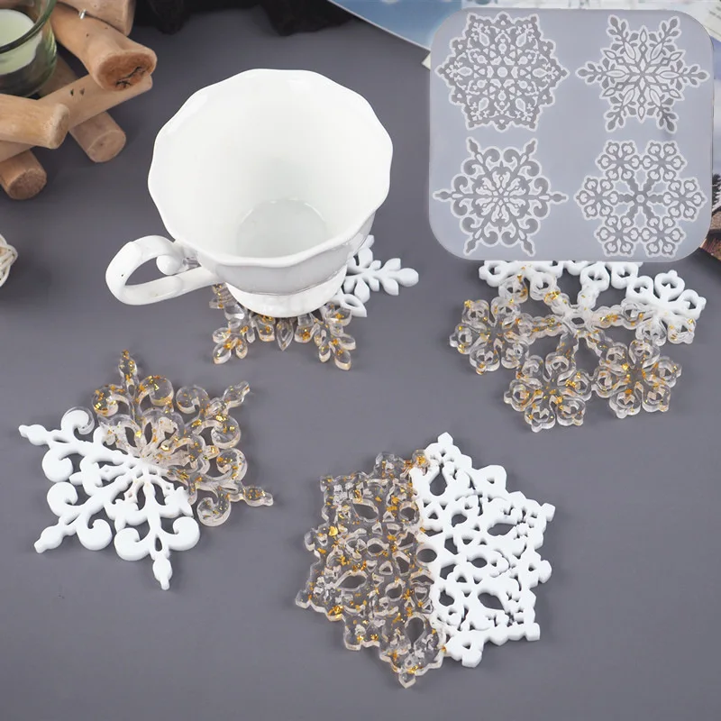 Snowflake Coaster Crystal Epoxy Resin Drip Mold DIY Handmade Petal Lace Coaster Mirror Silicone Mold Home Decoration Storage