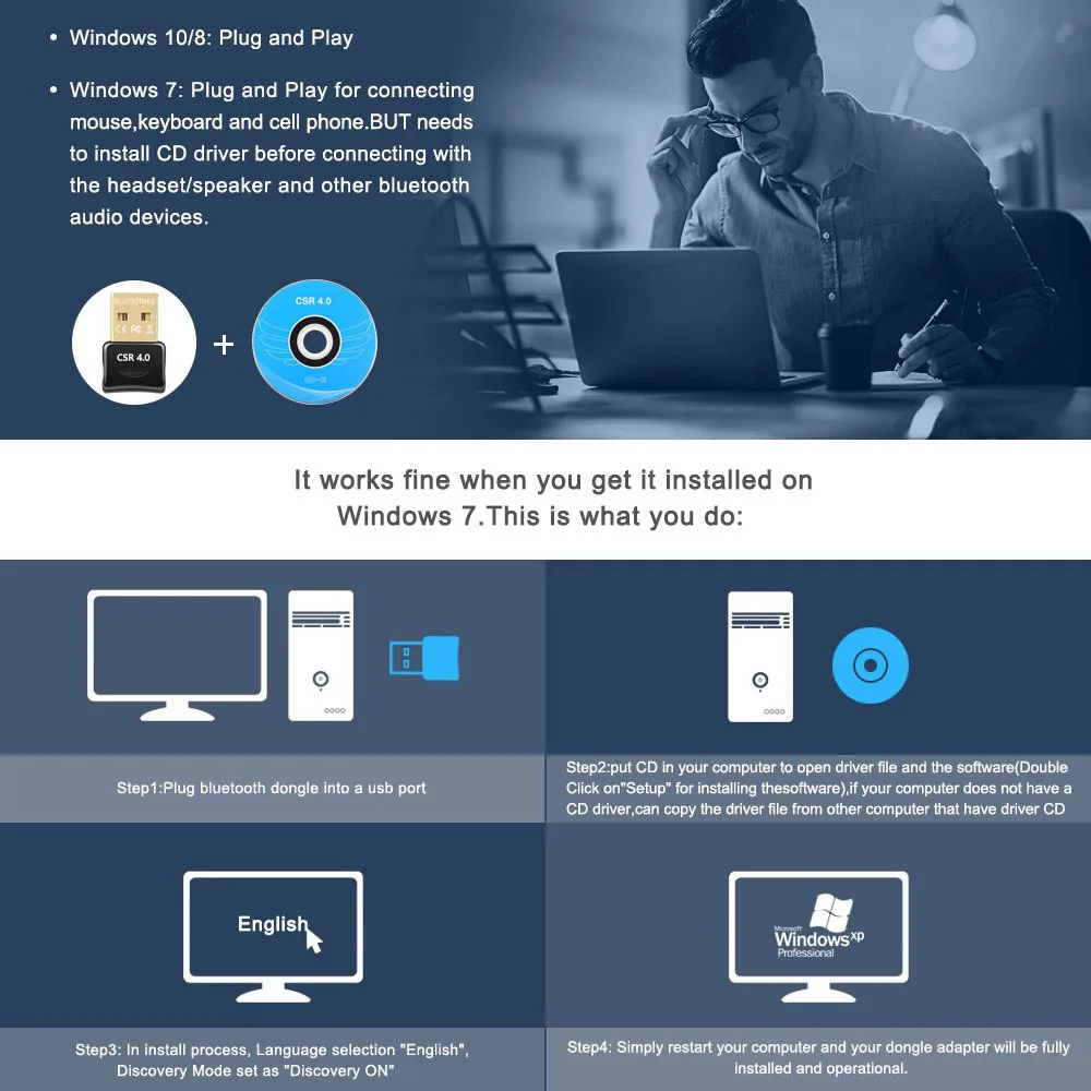 Adaptador Bluetooth para PC USB, receptor Dongle Bluetooth, transferencia inalámbrica, Compatible con auriculares estéreo, escritorio, Windows