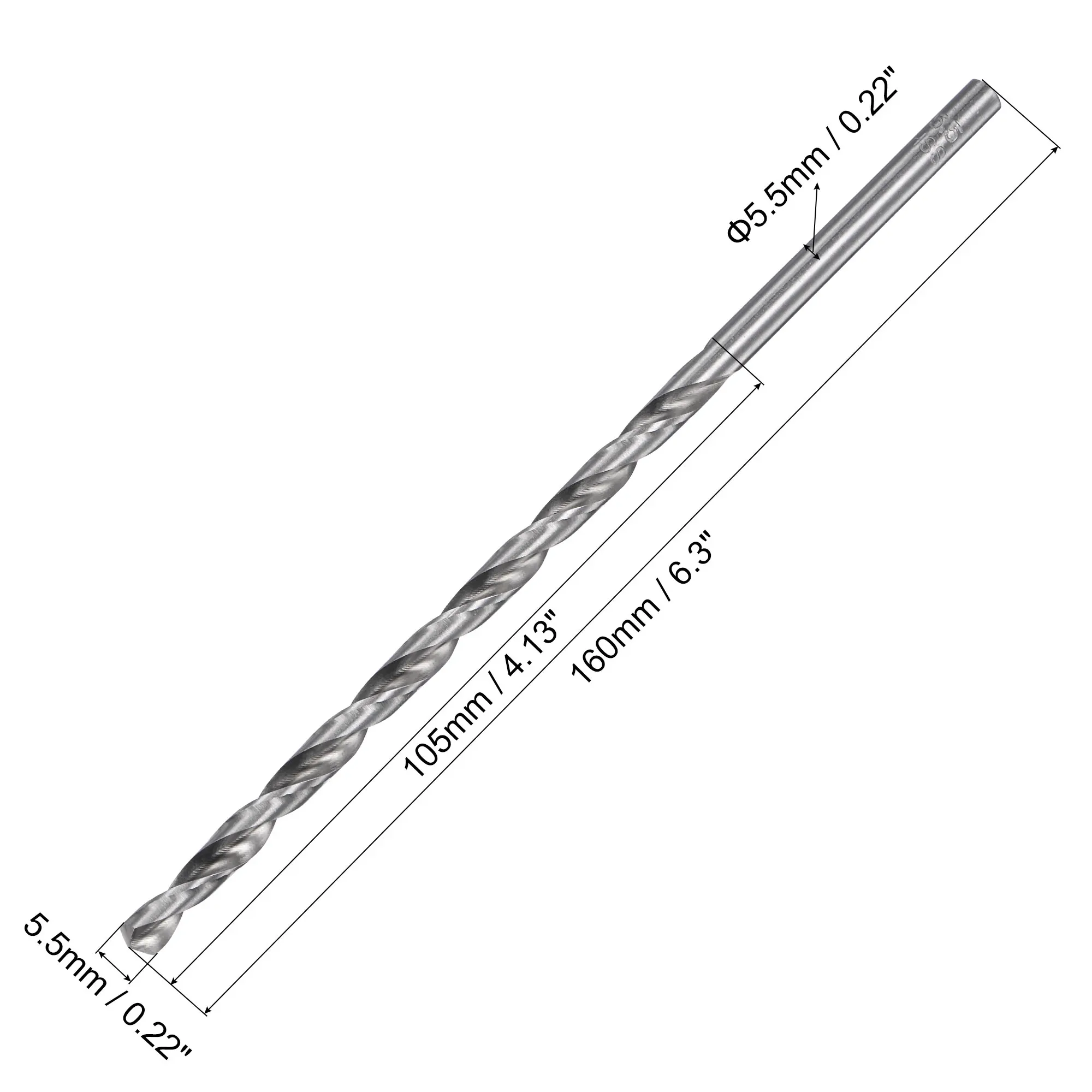 Uxcell HSS(High Speed Steel) Straight Shank Jobber Twist Drill Bit 5.5mm Drill Diameter Extension 160mm Length 2 Pcs