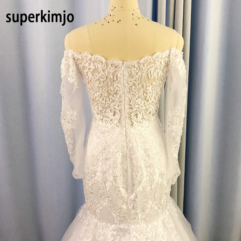 Mermaid abiti da sposa scollo a cuore a maniche lunghe in pizzo paillettes vintage immagine reale abiti da sposa abiti da noiva