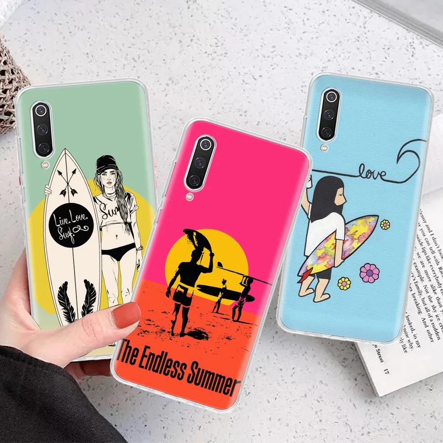 Surfboard Surfing Art Surf Girl Summer Silicon Call Phone Case For Xiaomi Redmi Note 13 12 12S 11 11S 10 10S 11T 11E Pro Plus 9 