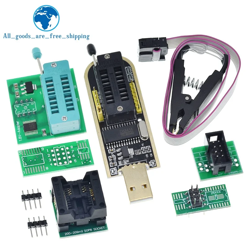 DIYTZT CH341A/CH341B 24 25 Series EEPROM Flash BIOS USB Programmer Module SOIC8 SOP8 Test Clip For EEPROM 93CXX / 25CXX / 24CXX