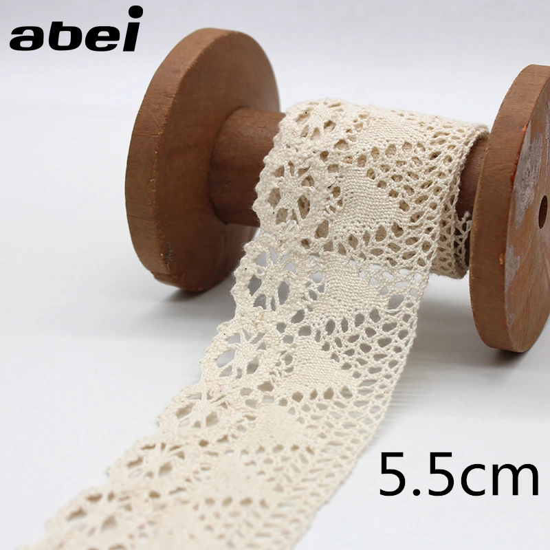 5Yards 3-7CM Beige White Embroidery Lace DIY Handmade Wedding Party Craft Gift Packing Patchwork Cotton Crocheted Lace Ribbon