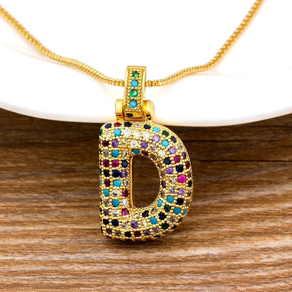 26 pcs/Lot Fashion Luxury Copper Zircon Letter Pendant Necklace for Women Colorful Initials Name Necklace Wedding Party Jewelry