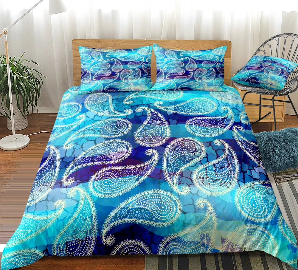 

Paisley Boho Duvet Cover Set Flower Romantic Bedding Set Blue Bohemia Home Textile Art Style Bedclothes Dropship